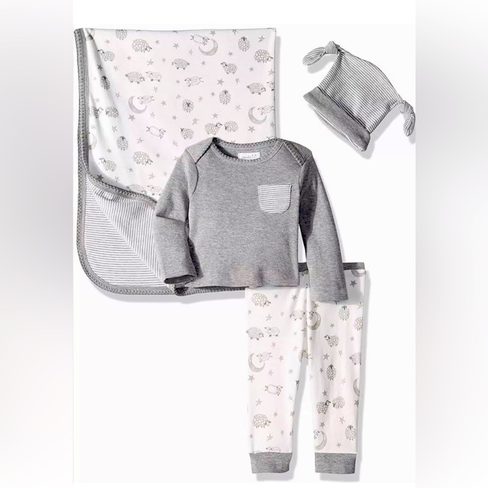 Mud Pie Baby Boys 4 Pc Boxed Homecoming Layette Gift Set Counting Sheep,  0-3M